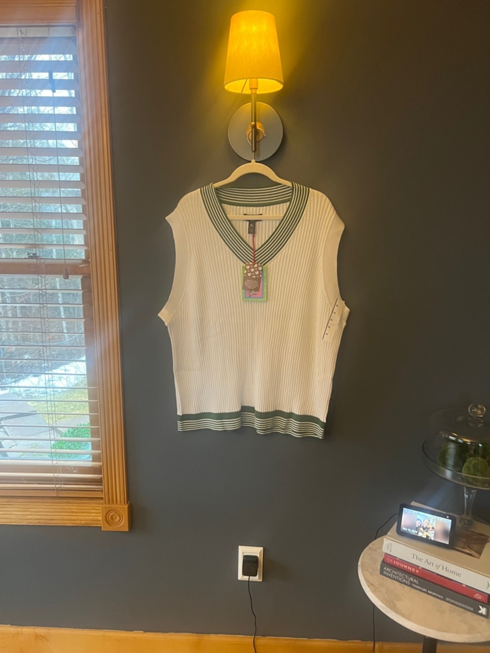 Men's Sleeveless V-Neck Ribbed Tank with Green Trim